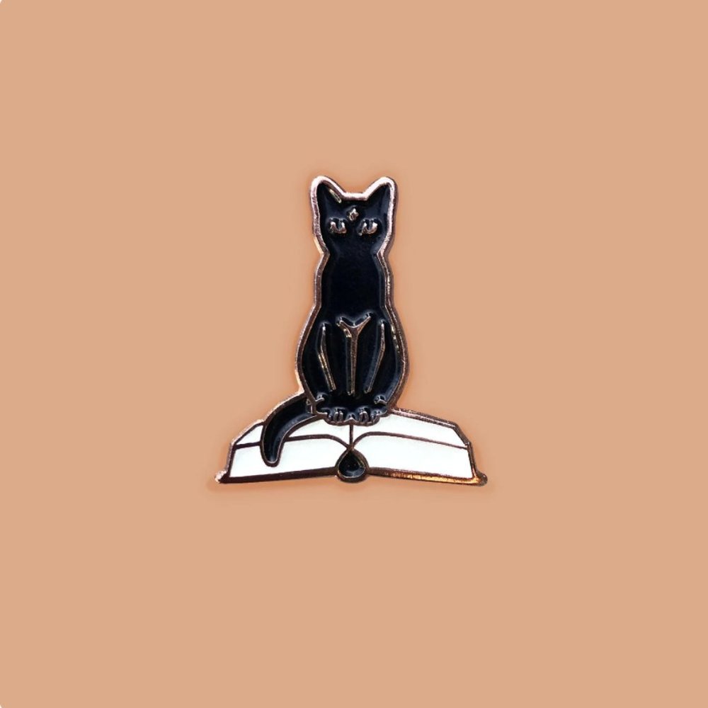Black Cat Open Book Enamel Pin